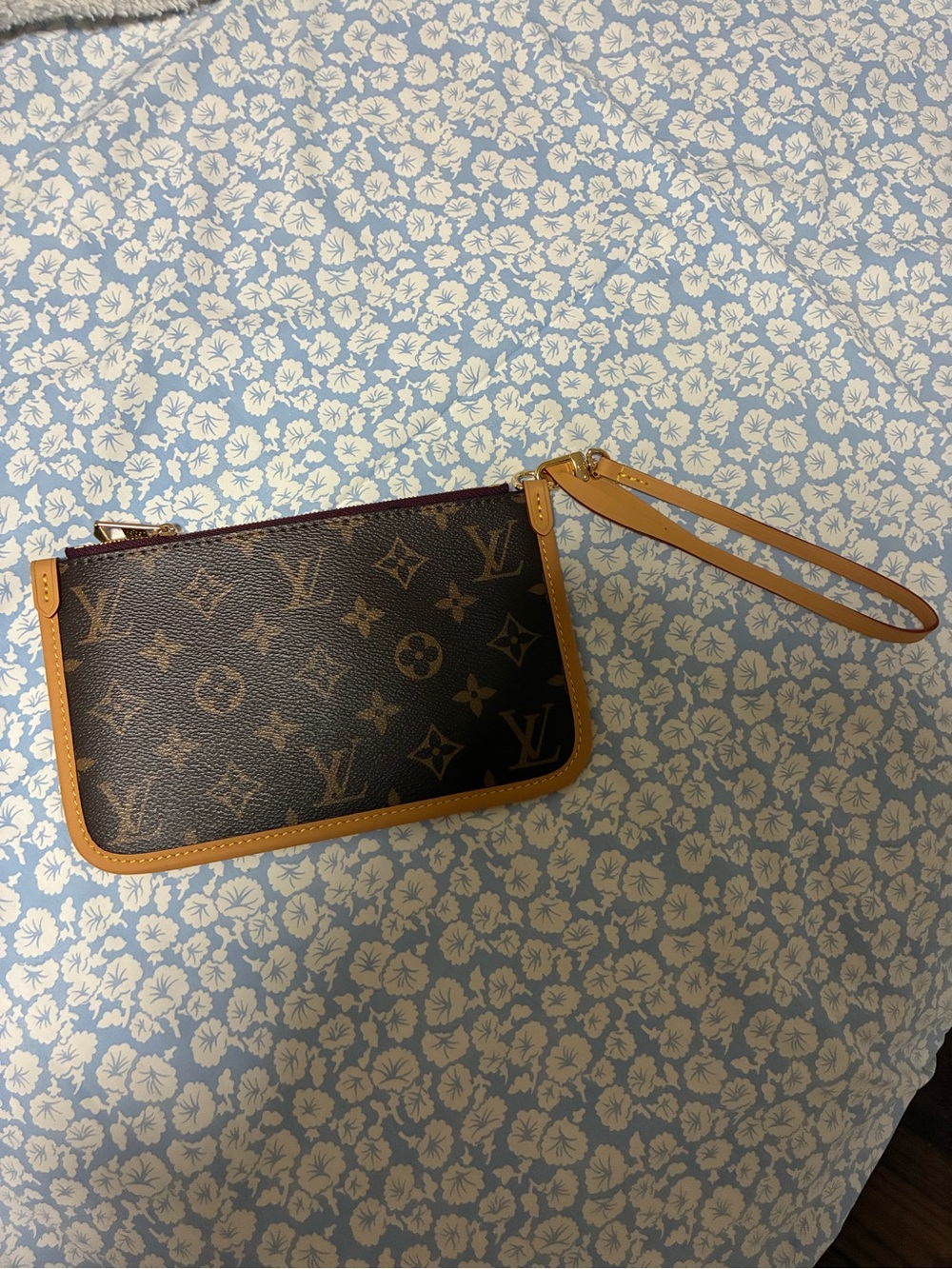 Louis Vuitton Brown Monogram Canvas Wristlet with Tan Trim